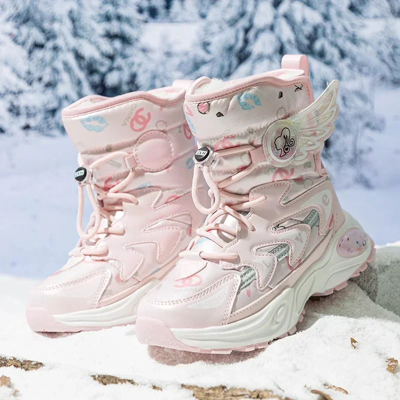 

Winter Girls' Shoes High Quality Children's High-top Snow Boots Plush Warm Cold-proof Anti-slip Children's Princess Cotton Shoes