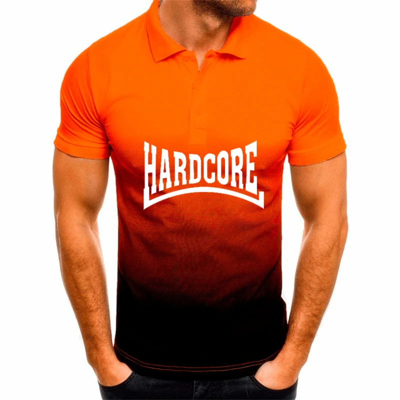 Camiseta de manga curta estampada hardcore masculina, gradiente 3D, polo Harajuku, camisa de lapela, tops de moda, verão, 2024