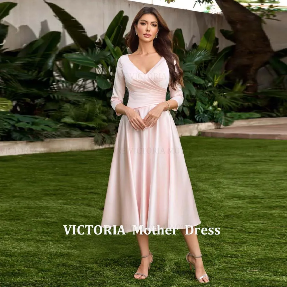 

VICTORIA Customized Classic Mother of the Bride/Groom Dresses A-Line Satin V-Neck Wedding Guest Gowns Short Party Evening Dress