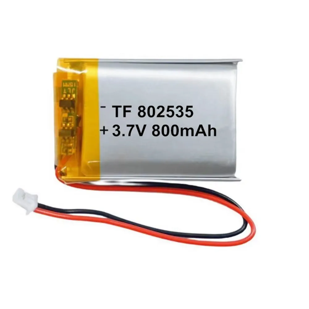 3.7V 802535 800mAh 1.25mm 2pin Plug Polymer Lithium Battery For Driving Recorder, Navigation Device, Bluetooth Speaker Monitor