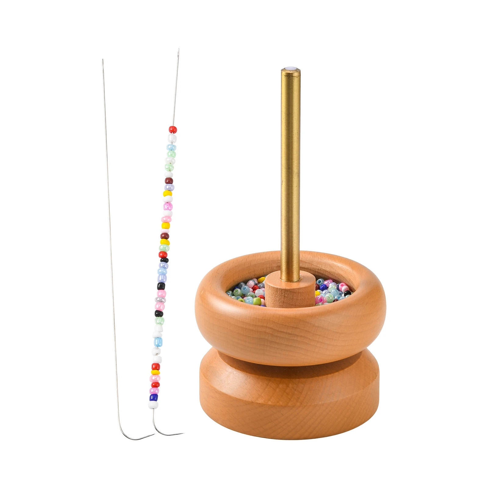 

Wooden Manual Seed Bead Spinner Holder Speedy Bead Loader with 2Pcs Curved Beading Needle for Quickly Stringing Beads 9.85x15cm