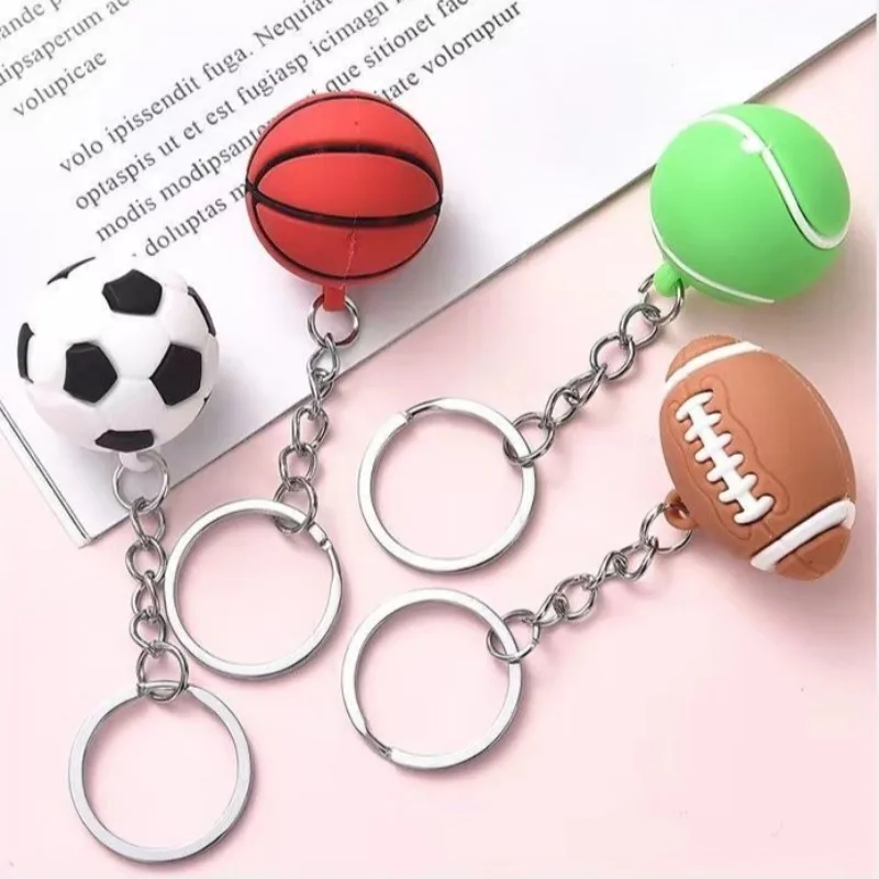 Mini Simulation Football Basketball Keychain Tennis Rugby Creative Key Ring Backpack Pendant Sports Accessories Souvenir Gift