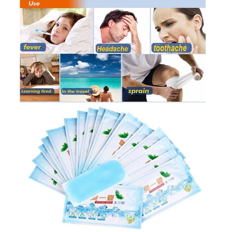 Koorts Cooling Patch Lage Temperatuur Ijs Gel Pad Antipiretische Sticker Verlichten Zomer Zonnesteek Kiespijn Medische Pads 10 Stuks