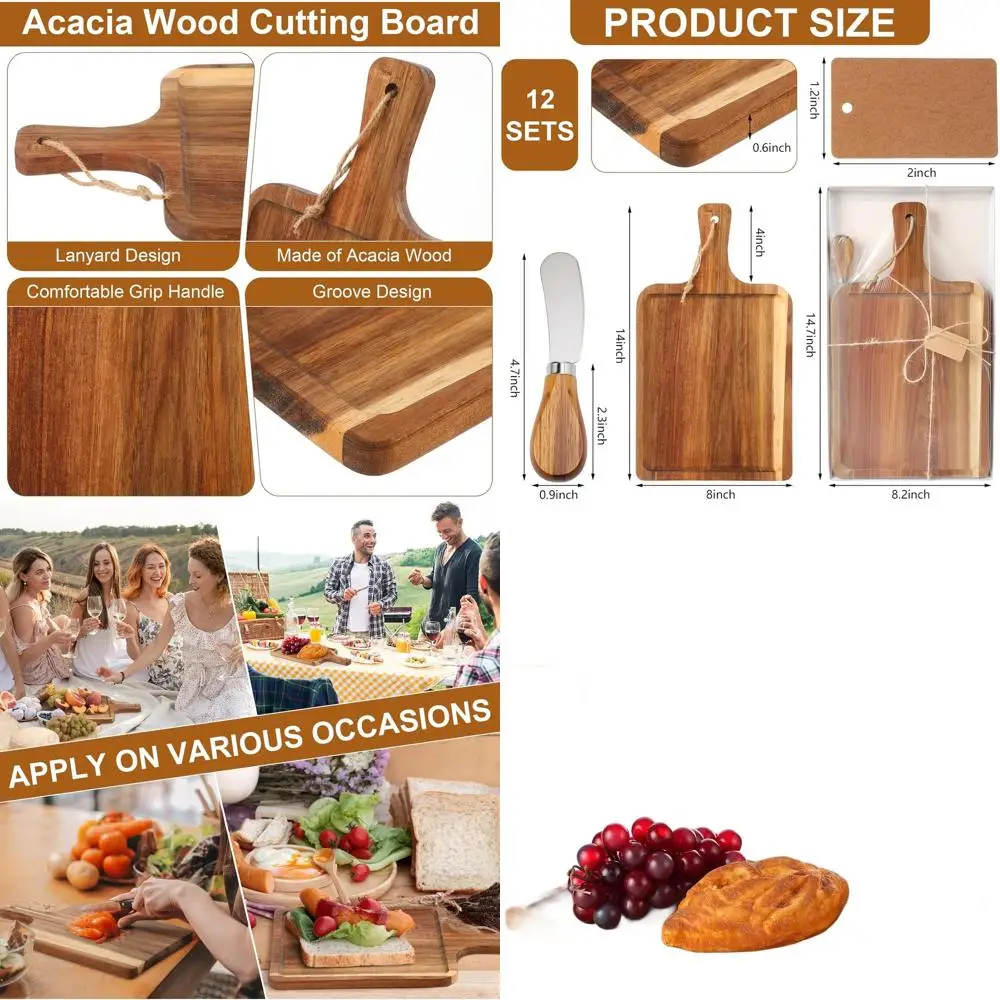 

Acacia Wood Charcuterie Board Set with Knife, 14x8 Inches, for Weddings, Baby Showers, and Housewarmings