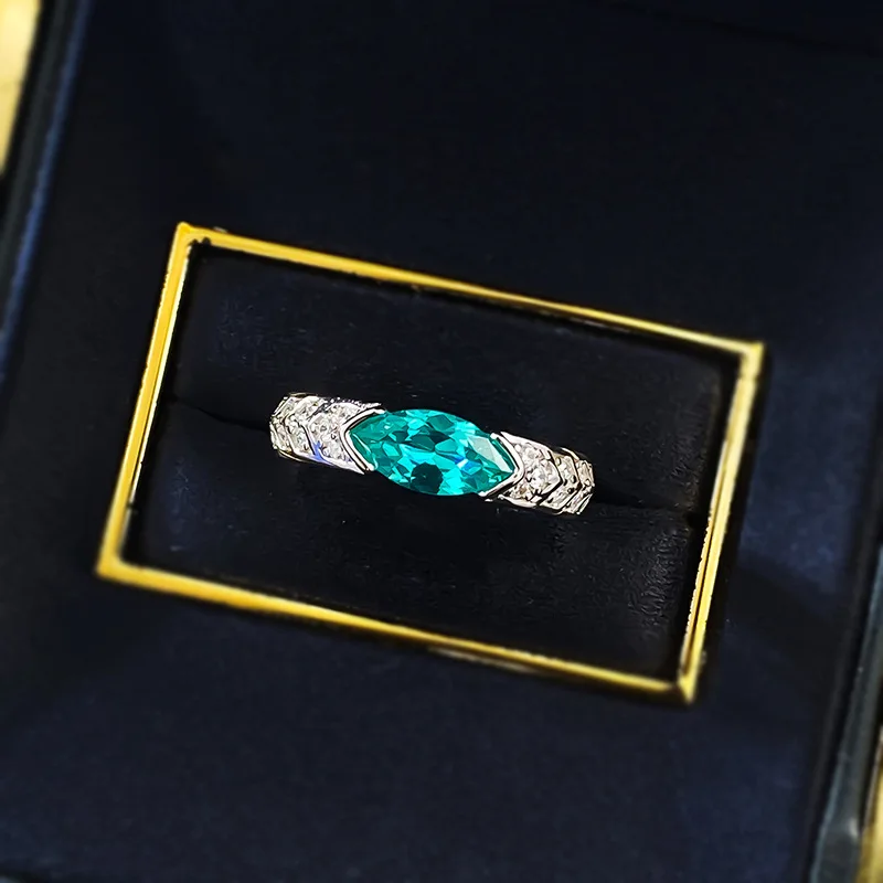 ELSIEUNEE 100% 925 Sterling Silver 5*10MM Marquise Cut Paraiba Tourmaline Gemstone Ring for Women Party Fine Jewelry Wholesale