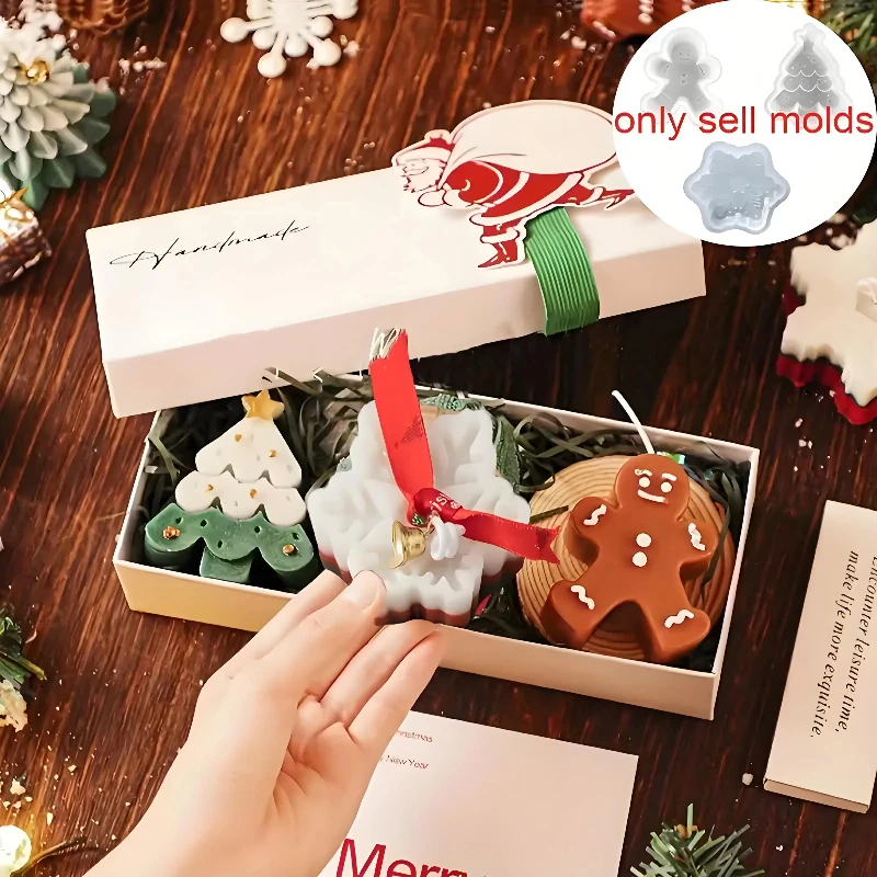 3 stücke Silikon Kerze Form Set Weihnachten Baum Lebkuchen Mann Schneemann DIY Zeichnung Animation Yeso Ton Harz Dekoration Form