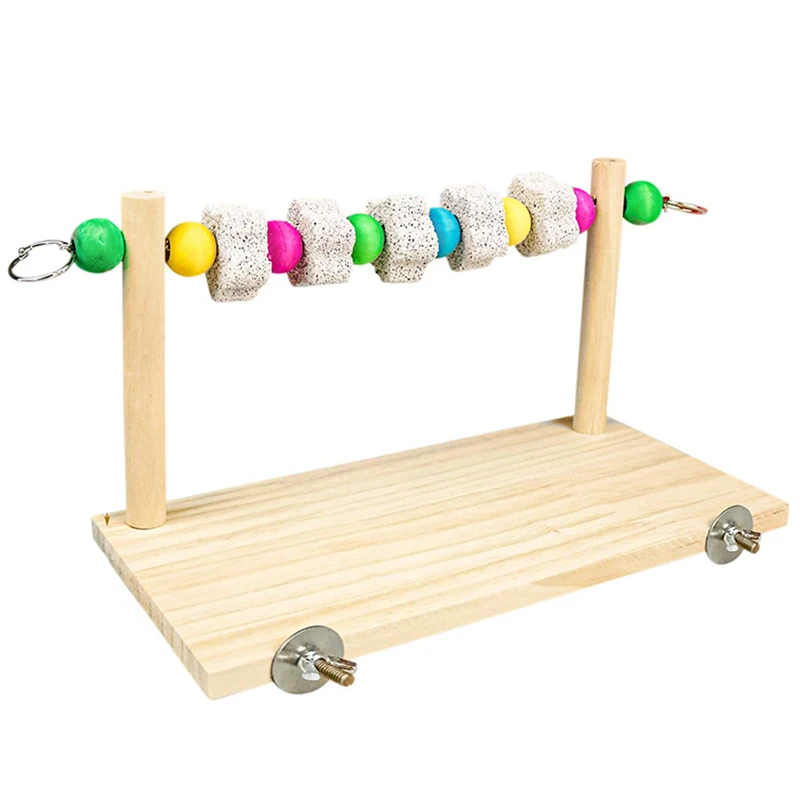 منصة خشبية الببغاء، ألعاب حامل جثم من الخشب الطبيعي، ألعاب مضغ الببغاء، كتل حافة الحمم البركانية-BAAQ