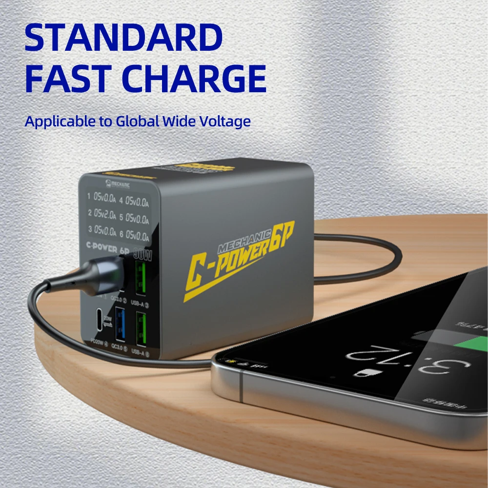 MECHANIC Draagbare Multi-Port Lader Intelligent Digitaal Display Multi-Compatibiliteit met Meervoudige Bescherming voor Snel Opladen