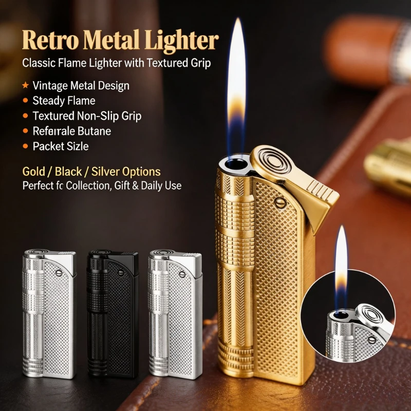 Portable Retro Metal Open Flame Lighter, One-Button Refillable Butane Tool, Versatile Gear for Camping, Cigar & Candle Lighting