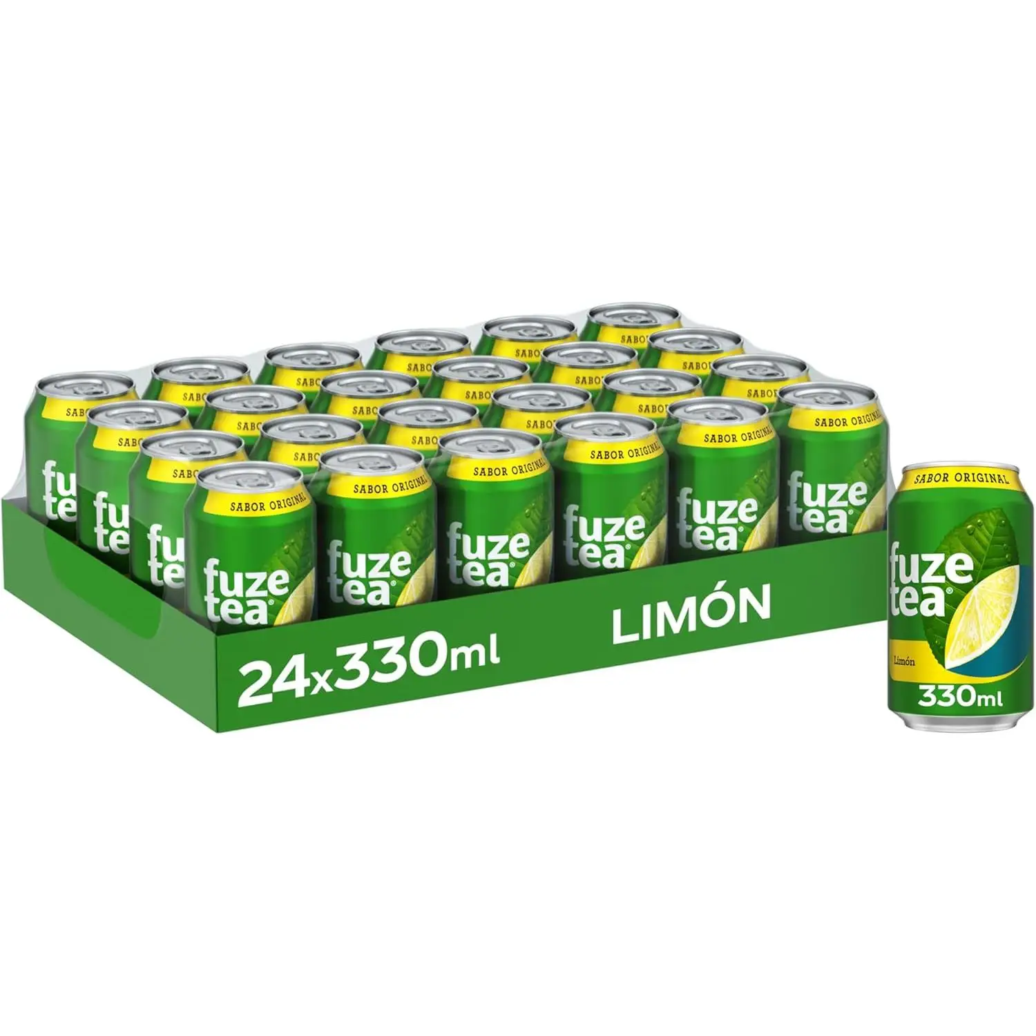 FUZE TEA Nacional Sabor ORIGINAL Té Verde  Bajo en calorías, Refresco de Té sin Gas - Pack de 24 Latas 330 ml Sabor AUTENTICO Garantizado
