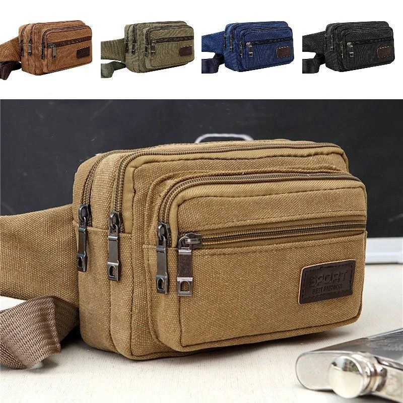 

Outdoor Canvas Waist Bag Sports Multifunctional Male Waist Pack High Quality Durable High-capacity Bags Portable Phone Purse