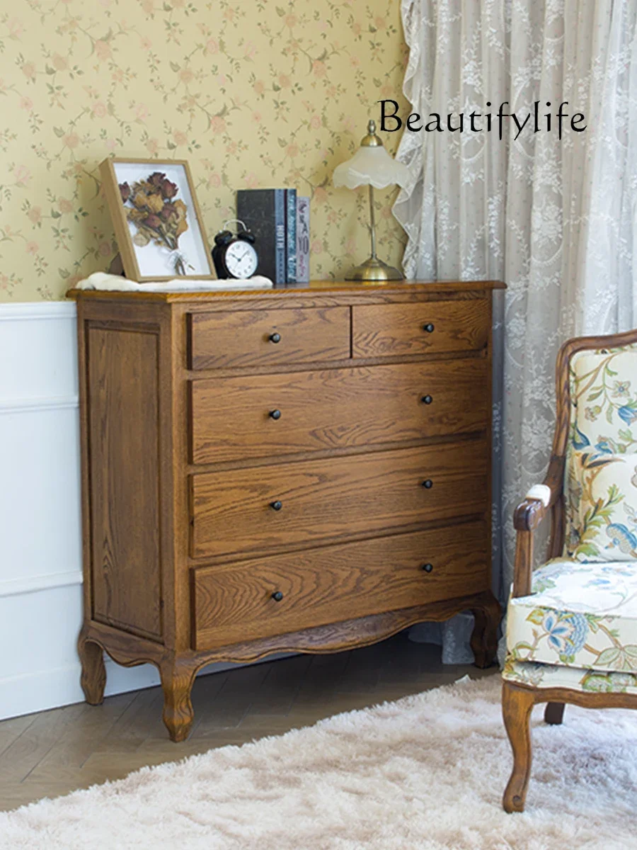 American Country Oak Chest of Drawers Antique Solid Wood Storage Cabinet