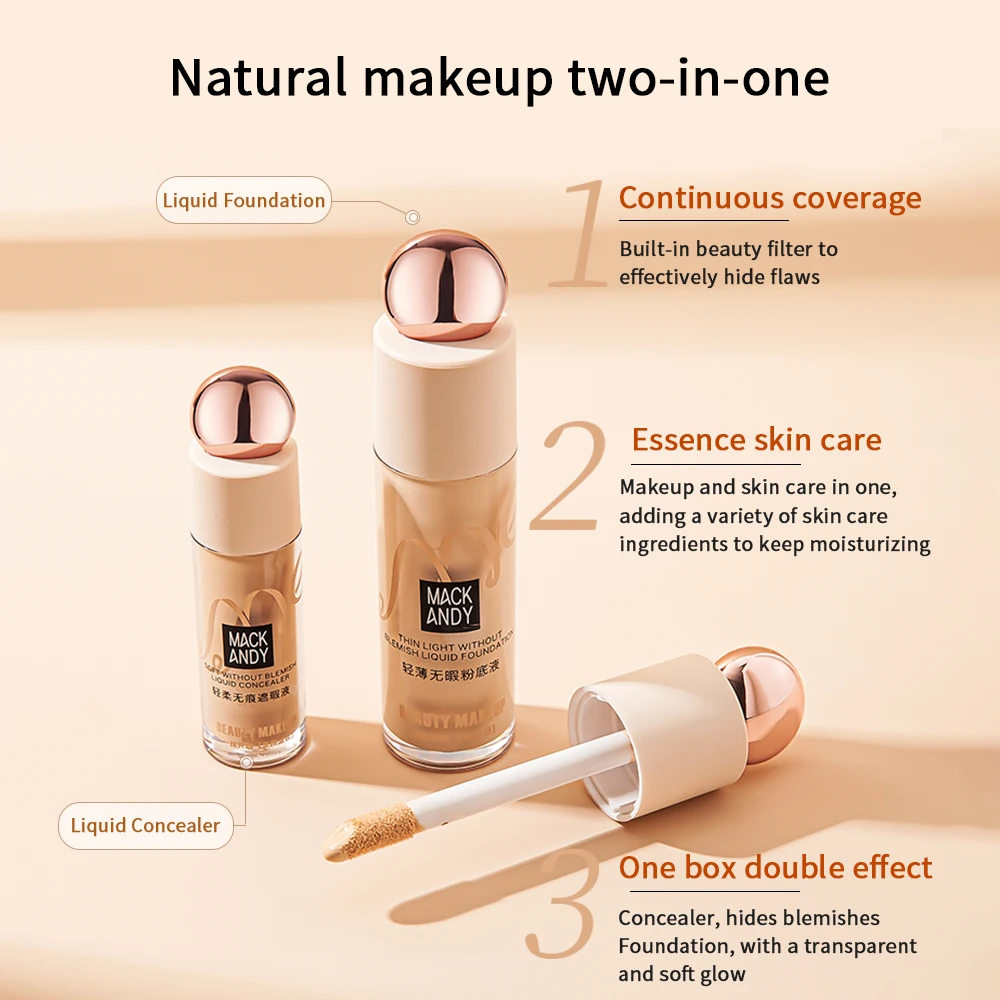 MACKANDY Liquid Foundation & Concealer Set Long-lasting Whitening Nourishing Face Scar Acne Full Coverage Moisturizing Cosmetics