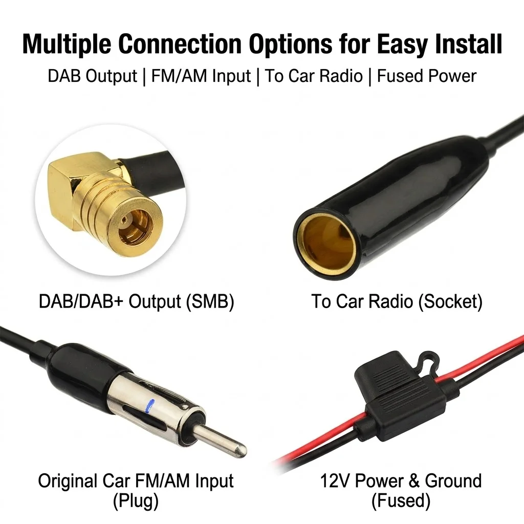 Eightwood Conversion DAB/DAB+ to FM/AM Car Radio Antenna Aerial Converter Signal Splitter  Amplified for Sony DAB