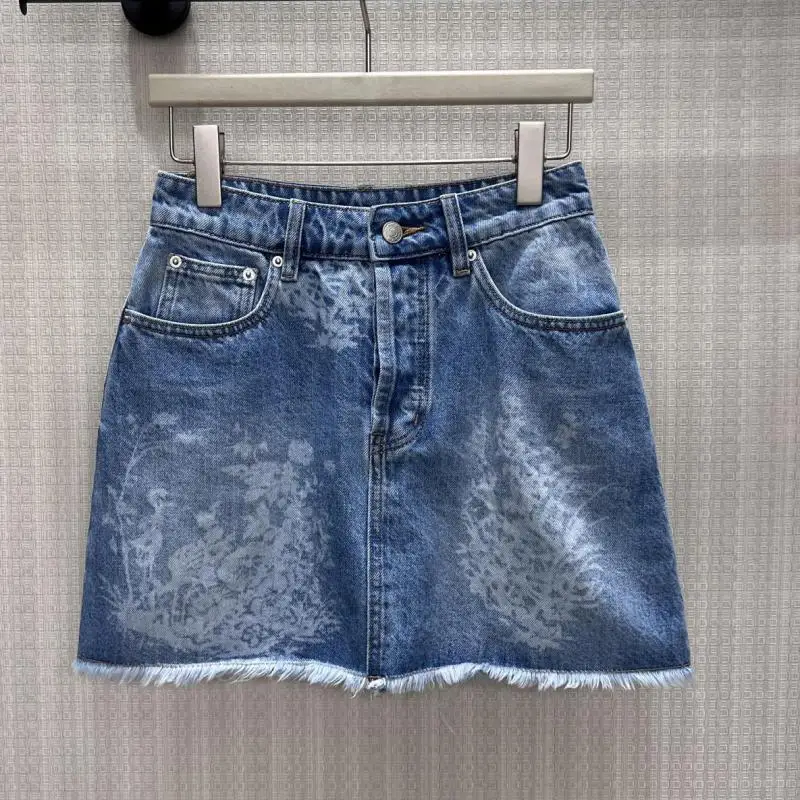 New Fashion All-match Slim Look High Waist Denim Skirt Women's Plant Simmy Floral Print