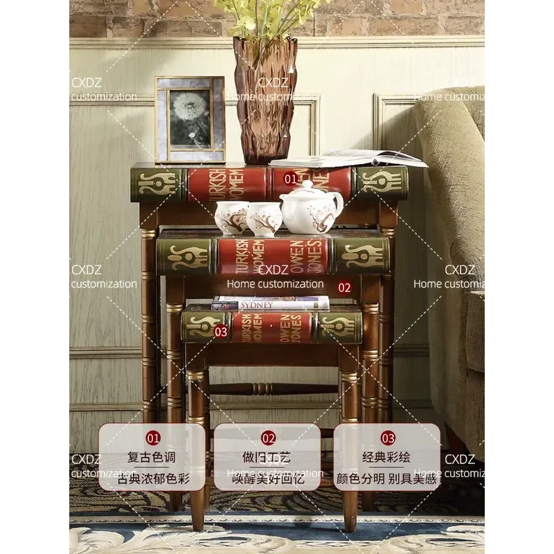 Solid Wood Corner Sofa Set with Removable Retro Coffee Table New Chinese Style Square Edge Living Room Furniture 3 Piece