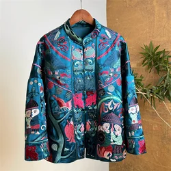 Spring New Standing Collar Palace Embroidery New Chinese Style Top Women's Elegant Peacock Blue Fashionable Coat M-XXL