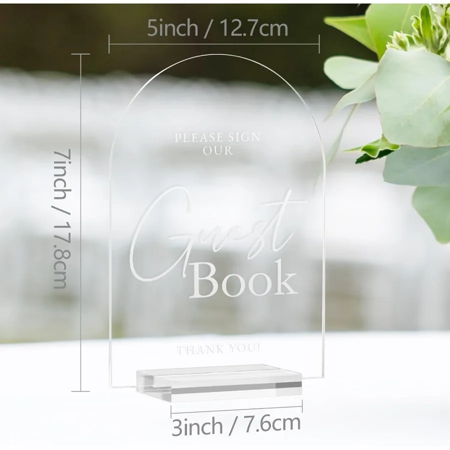 علامة كتاب الضيوف على شكل قوس أكريليك 5 × 7 Ih بطاقات زفاف شفافة 1 8 خط حديث سميك وحامل حروف بيضاء مقوسة من الأكريليك C