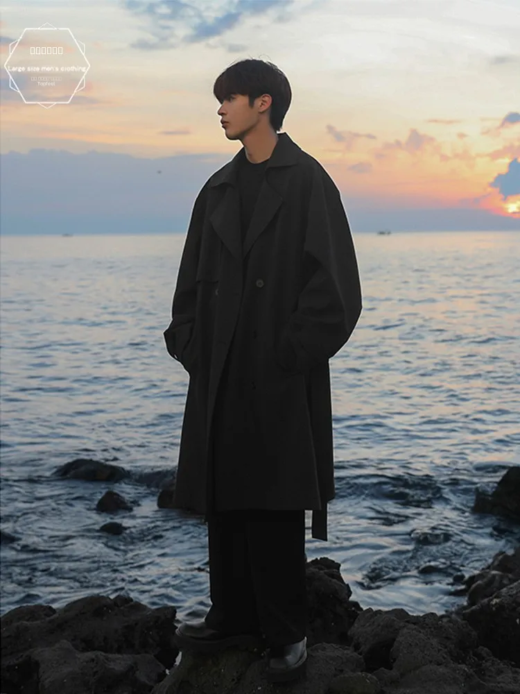 

Корейское мужское демисезонное пальто-ветровка свободного кроя с двойной застежкой на пуговицах, удлиненное, ниже колена, для пар