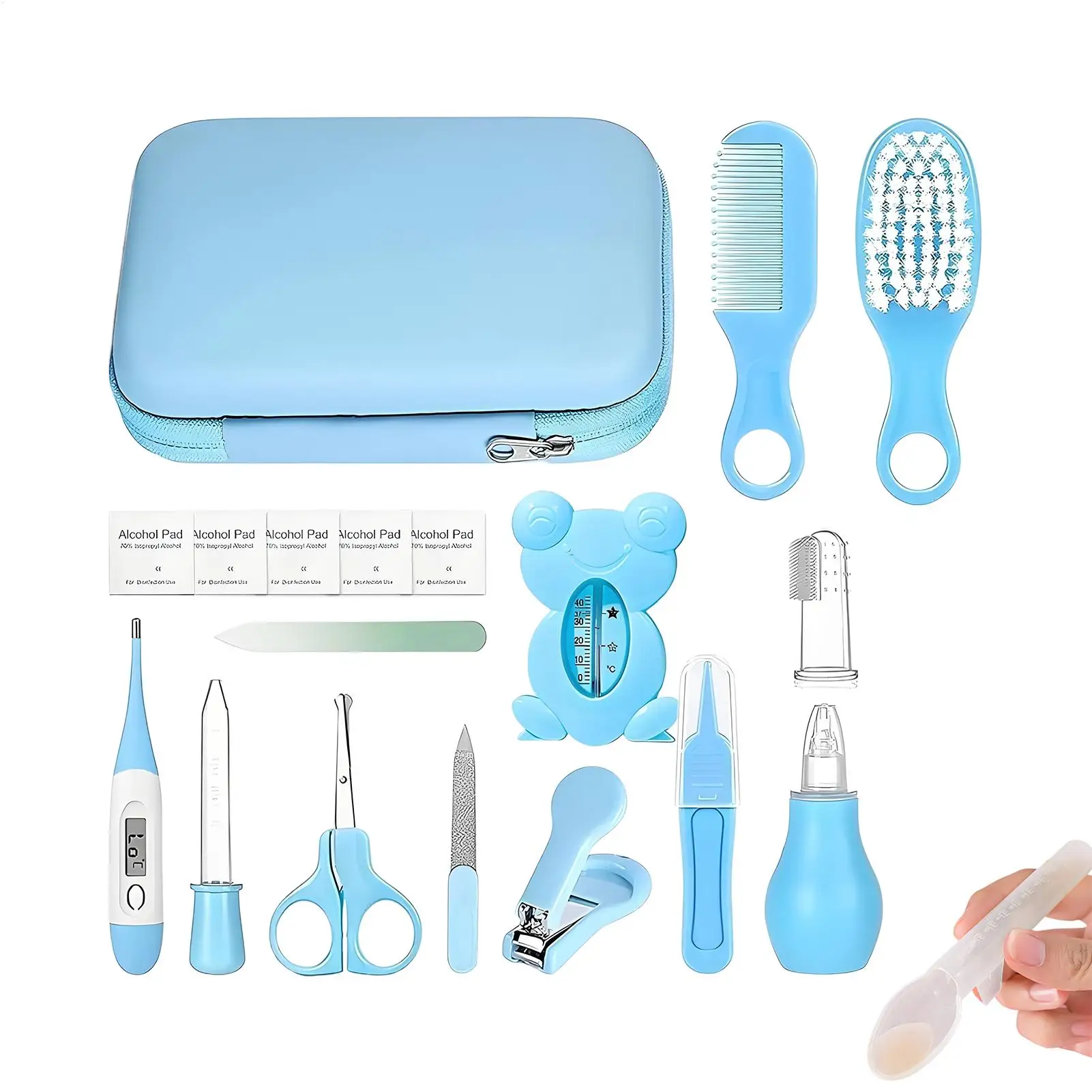 Kit de higiene para bebés, 18 piezas, Kit de limpieza para el cuidado de la salud del bebé, alimentador pequeño, cepillo de dientes para dedos para ducha, bolsa de Hospital para niños, baño