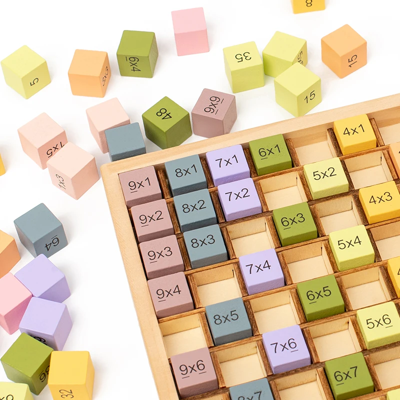 Conjunto de brinquedos de quebra-cabeça de matemática de madeira: tabelas de multiplicação e blocos numéricos em diversos designs - super prático para que as crianças aprendem a matemática e