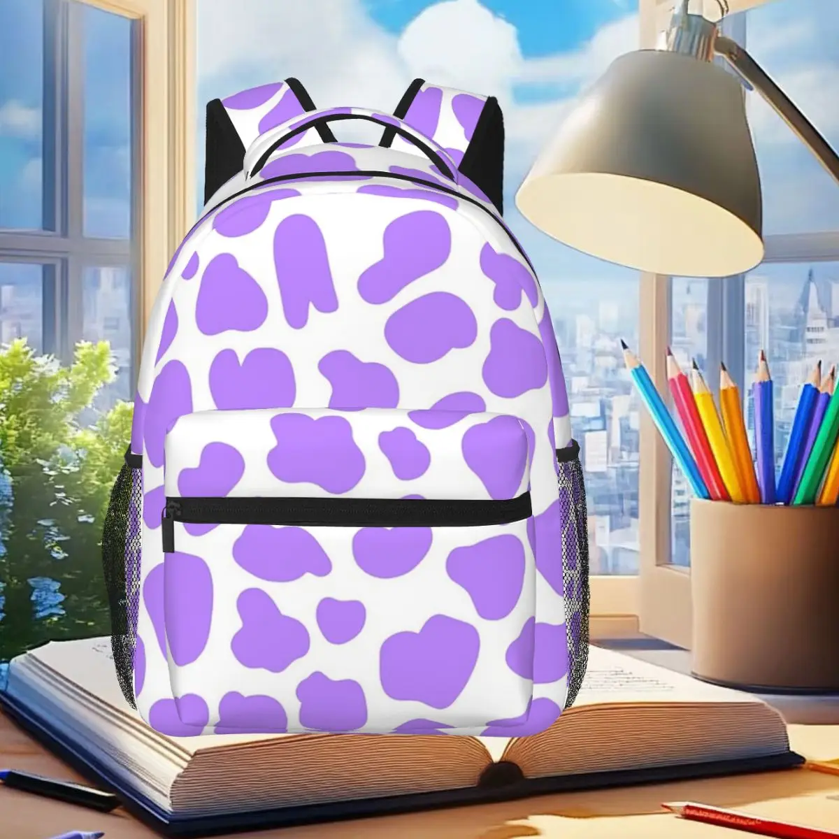 Lila Rindsleder-Druckmuster-Rucksack für Studenten, Jungen, Mädchen, Büchertasche, Kinder, Schultasche, Computer-Umhängetaschen für Männer und Frauen