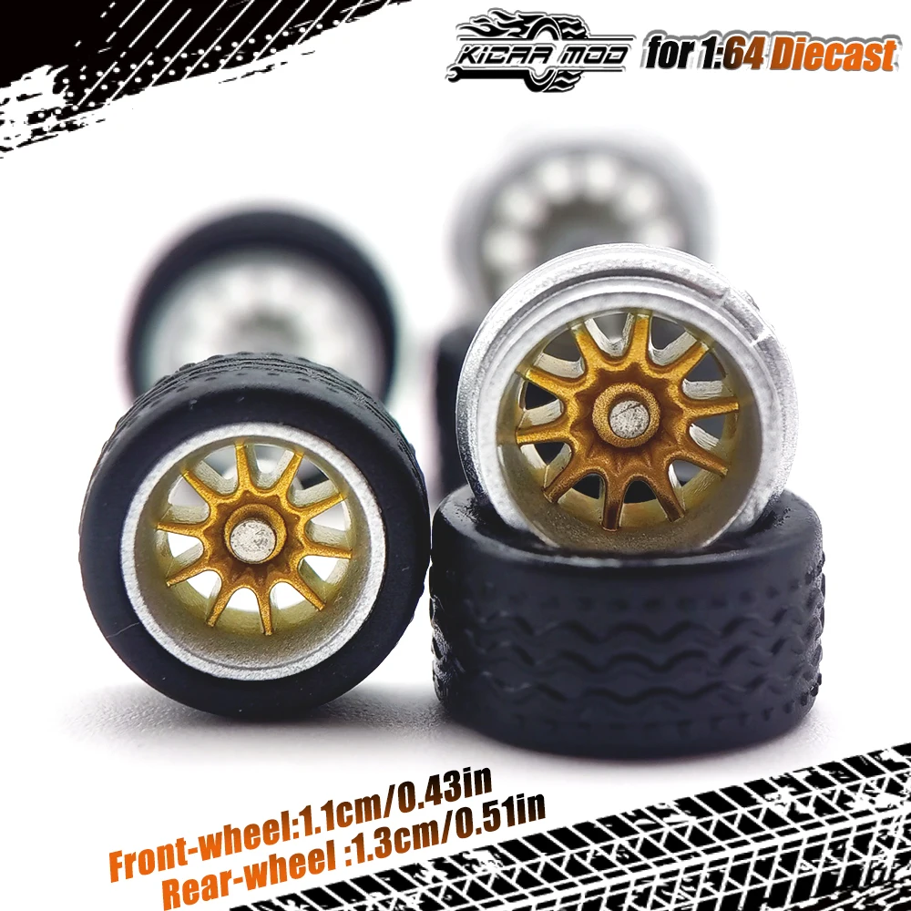 1/64 Wheels with Rubber Detachable tread pattern Tires Refitting Parts for Model car Hot Wheels Matchbox Tomica D:11mm+13mm 1Set