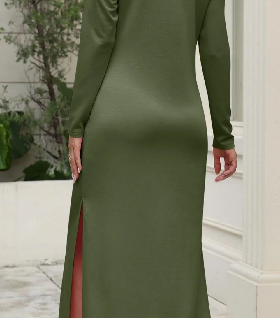 Slim Women Robe Dress Sexy Off Shoulder Long Sleeved Party Dress 2025 Autumn Elegant Side Split A-line Dress