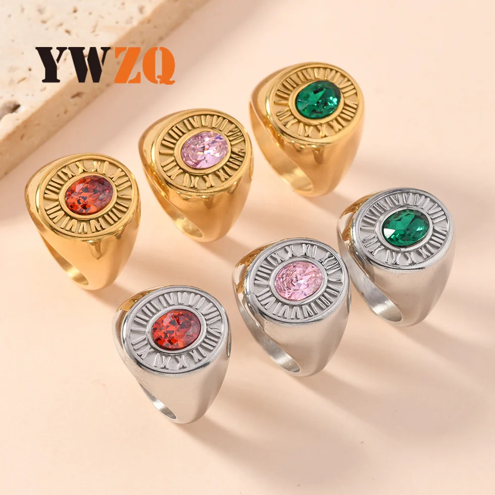 1pcs Hot Selling Multi Size Fashionable Commuter And Versatile Roman Numeral Diamond ring, Oval Gemstone Stainless Steel Ring