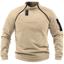 Winter Mens Military Sweatshirt Fleece Zipper Pullover Fashion Men's Solid Color Loose Lamb Thick Jacket Men Clothing Streetwear