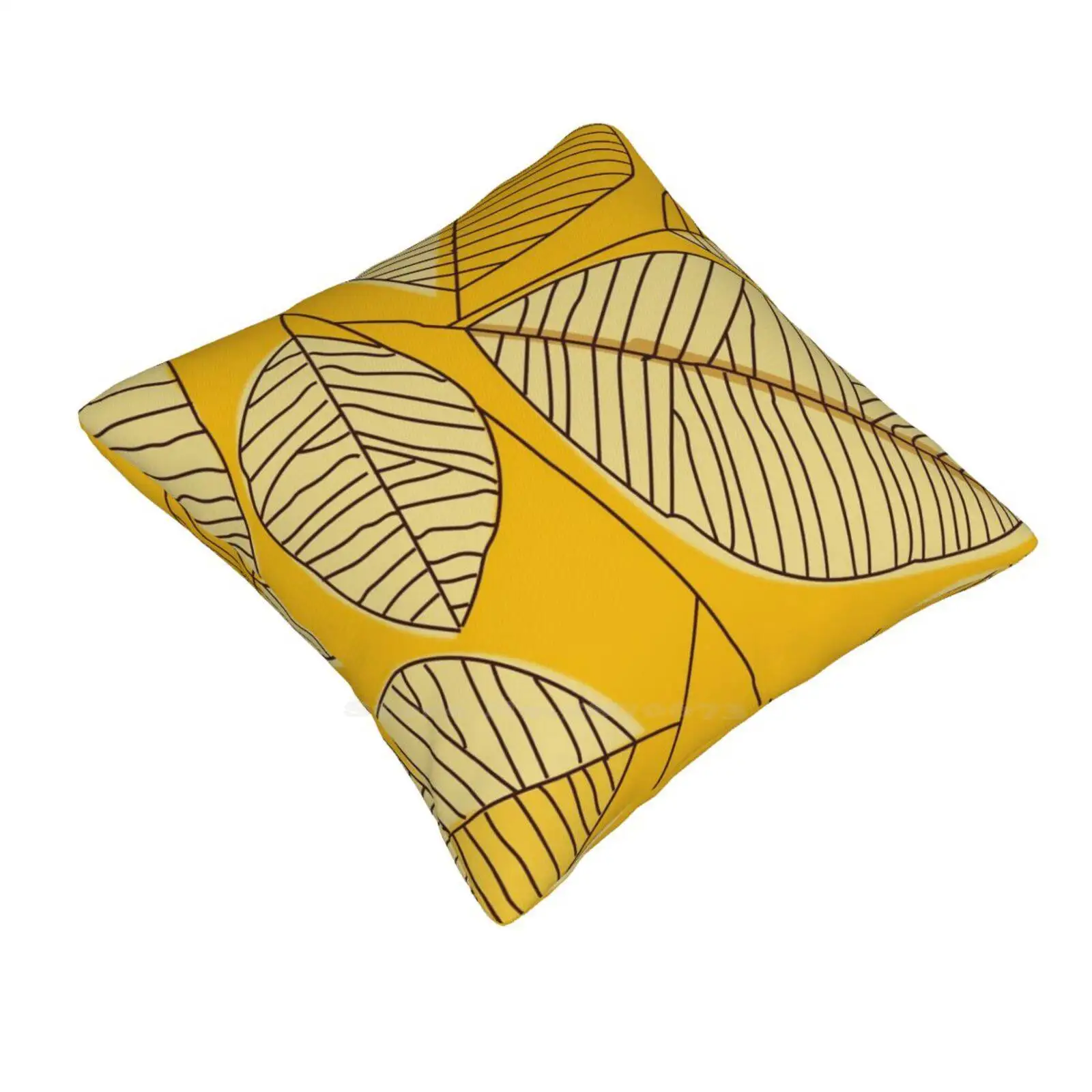 Abstract Leaf Print Funny Cute Decor Square Pillowcase Leaf Yellow Autumn Fall Abstract Pattern Brown Branches Cream Season