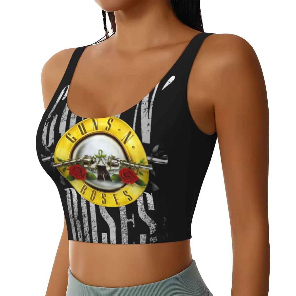 Custom Heavy Metal Guns N Rose Rock Band Workout Crop Tank Tops Women Seamless Running Yoga Sports Bras