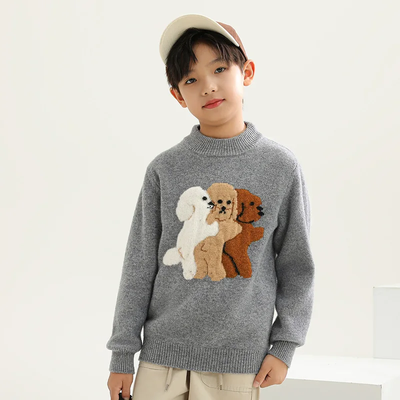 

Warm Unisex Style 100% Merino Wool Sweater Autumn And Winter Pullover Long Sleeve Mock-Neck Basic Children's Clothing Tops