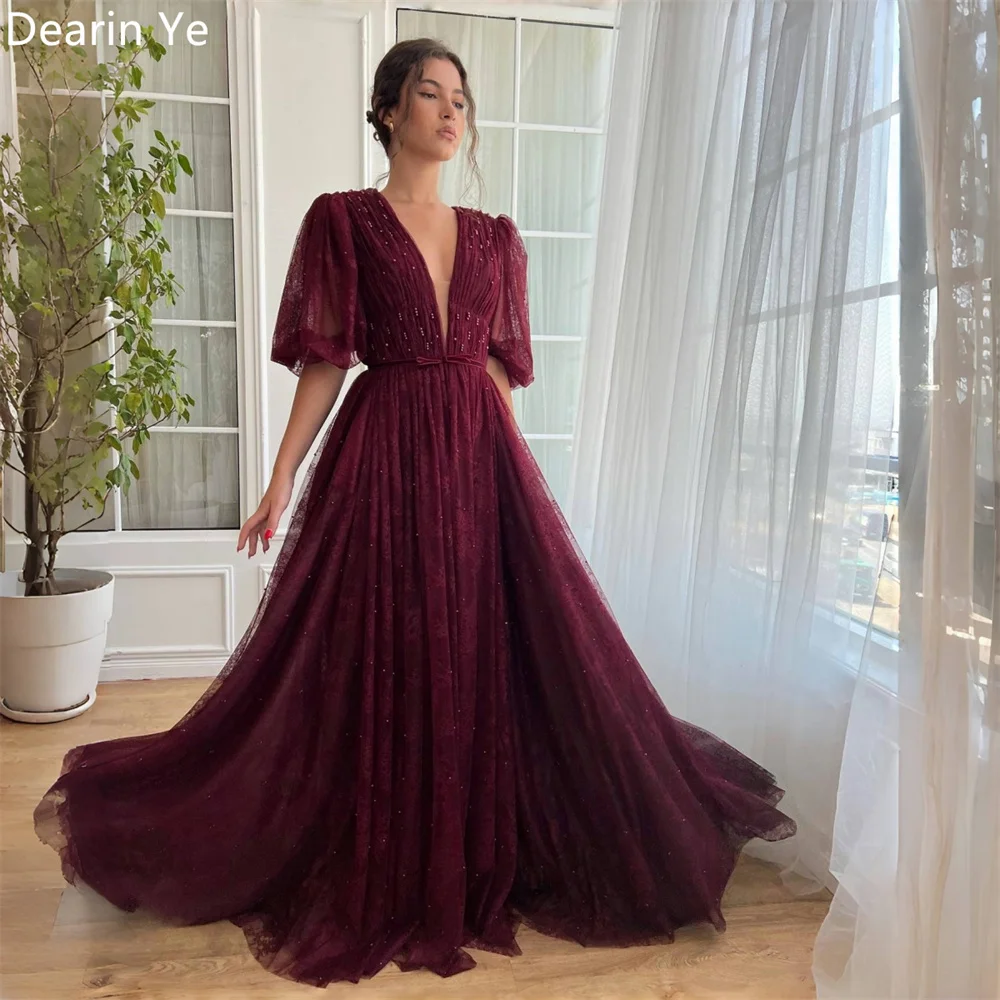 Customized Saudi Arabia Dearin V-neck Ball Floor Length Skirts Layered Draped Tulle Bead Bespoke Occasion Dresses Prom Dress Eve