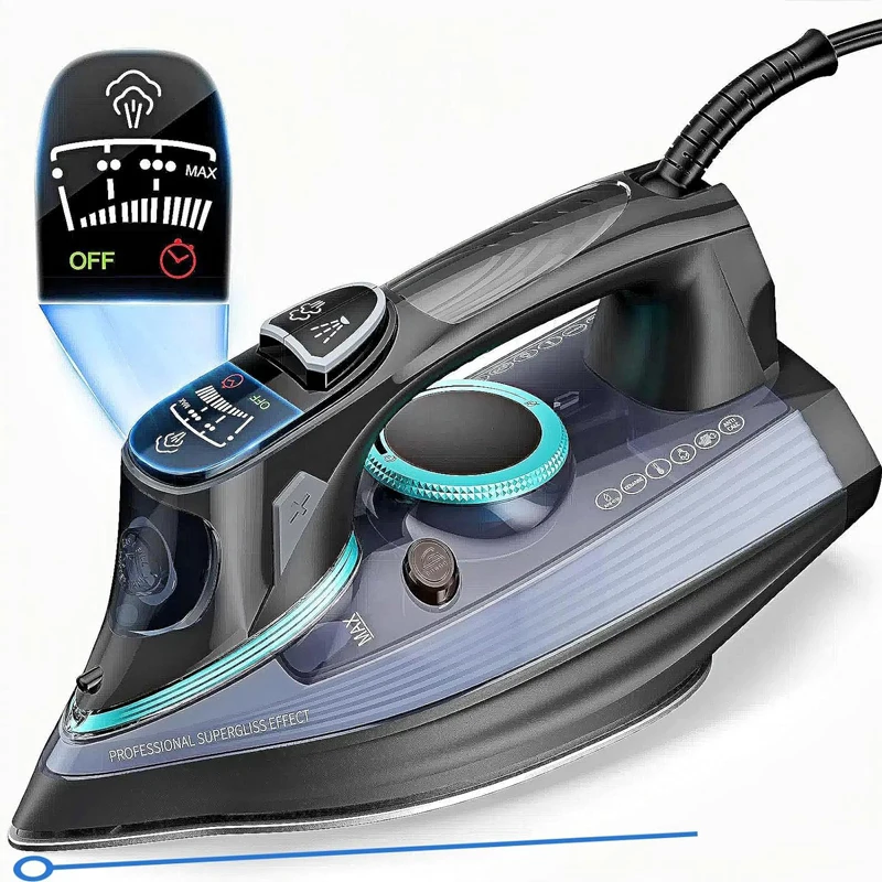 

2200-3200W Electric Irons Non-Stick Ceramic Soleplate Steam Iron 3-Way Auto Shutoff Digital LCD Display Anti-Drip Tips for Home