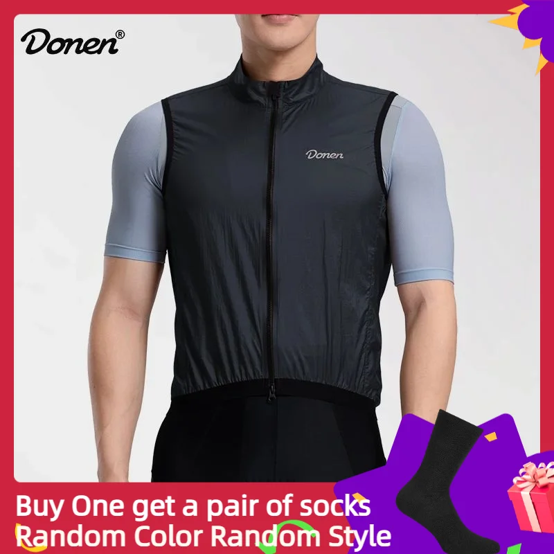 

Donen Summer Cycling Windbreaker Vest Lightweight Double Zipper Road Bike Tops Waterproof Man MTB Cycling Clothing with Pockets