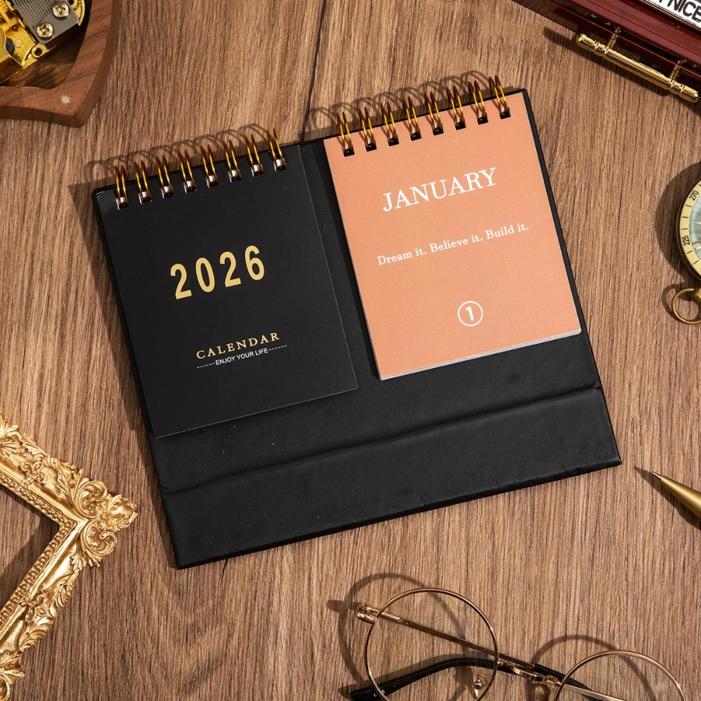 

Simple Coil 2026 Desk Calendar Portable Double Row Mini Calendar Desktop Decoration Schedule Planner Gifts