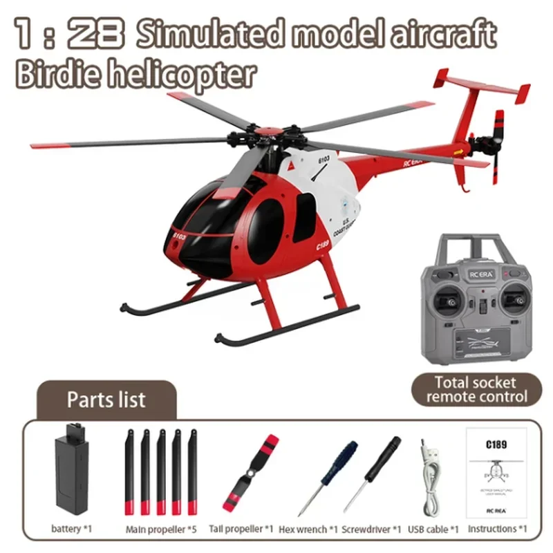 1:28 C189 Rc Helicopter Md500 Brushless Motor Dual-motor Remote Control Model 6-axis Gyro Aircraft Toy One-click Takeoff/landing