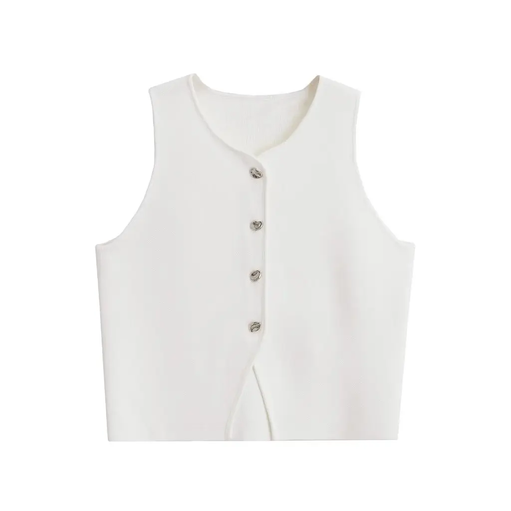 

Spring New Street-Style Slim Fit Knitted Short Vest Top for Women All-Match Simple Fashion Batch 5536027