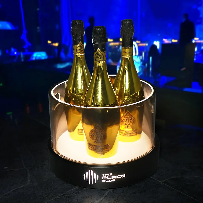 

Wan Zhan Bar Luminous Round Ice Bucket LED Double Ice Bucket Acrylic Champagne Bucket Beer Ice Bucket KTV Wine Bucket