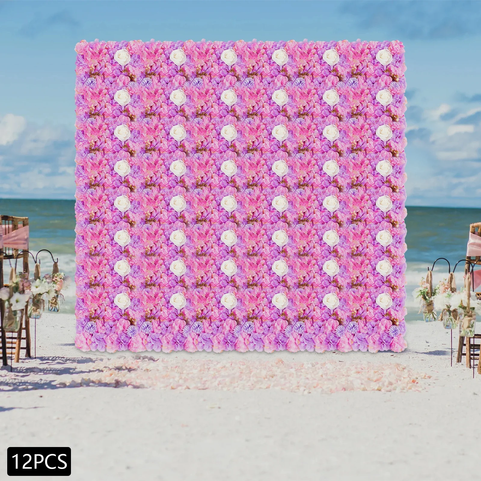 

12PCS Artificial Flower Wall Panels, Rose & Dahlia Floral Backdrop, Plastic & Cloth Wedding Decor Wall Mat for Photo Booth, Home