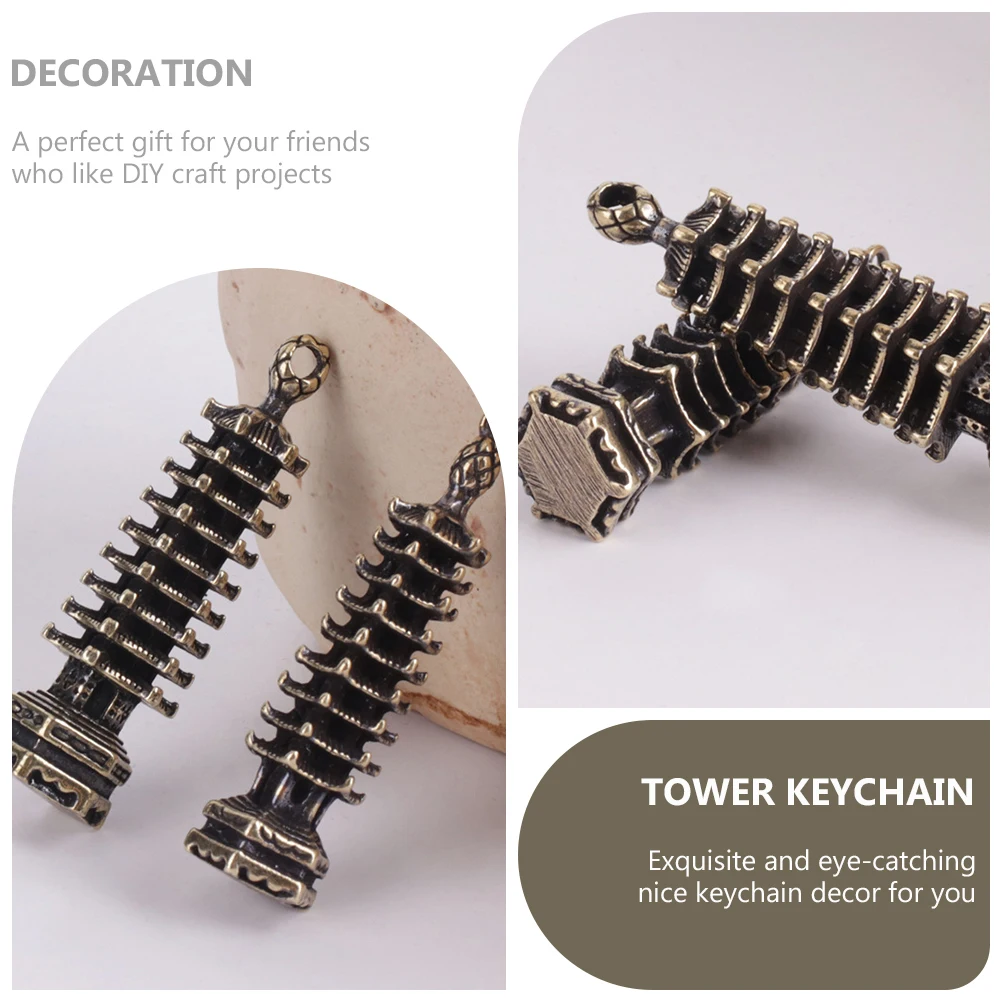 パゴダキーホルダータワーチャームミニチュア真鍮装飾オーナメントキーリングクラフトジュエリー製作DIYプロジェクト実用的
