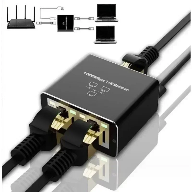 Rj45 Splitter 1 in 2 Out adaptor Ethernet Gigabit Internet kabel jaringan Extender konektor Rj45 untuk PC TV Box Router Sharer