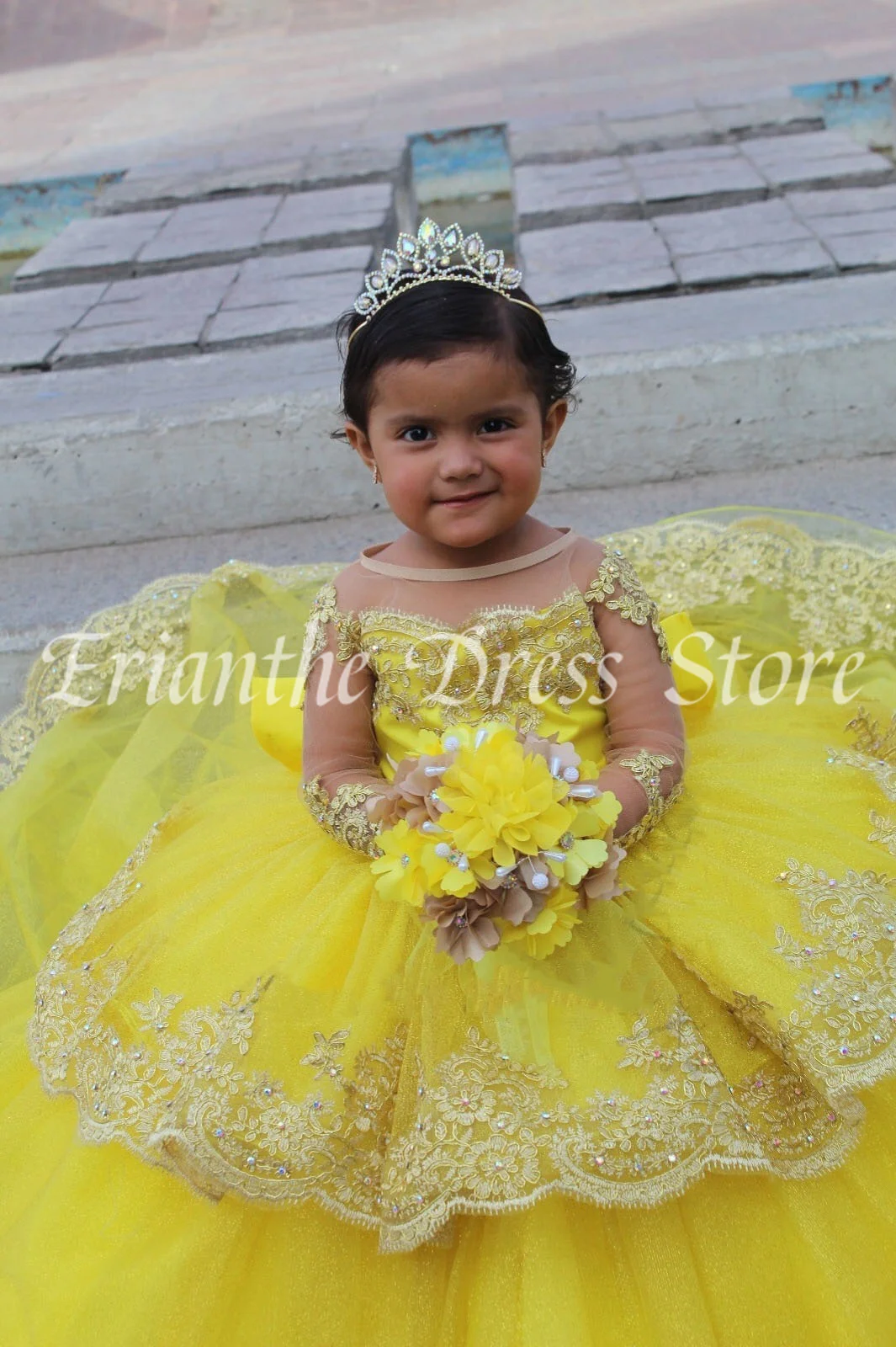 Yellow Lace Applique Flower Girl Dress For Wedding Tulle Puffy Kids Birthday Party First Communion Ball Gowns Customized