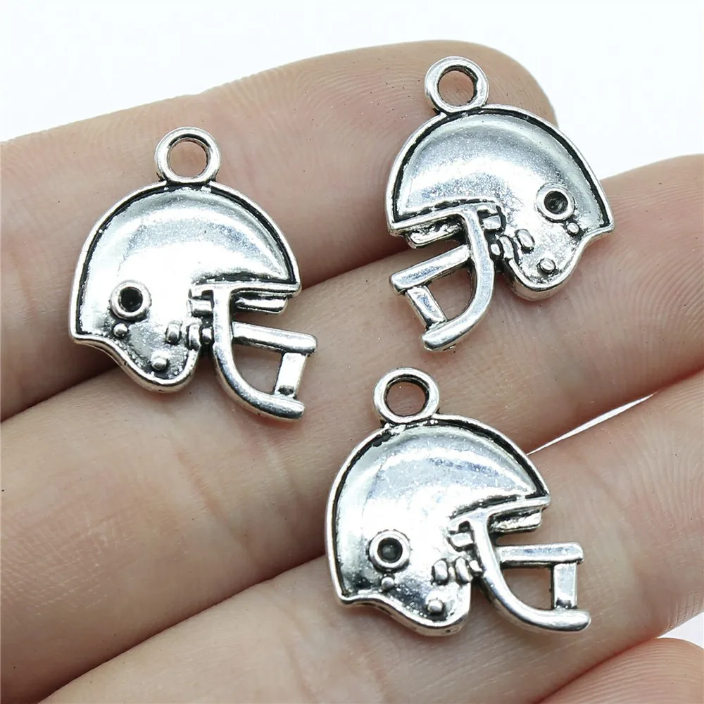 10pcs 19x17mm Antique Silver Color Football Helmet Sports Helmet Charms Pendant Vintage Jewelry Making
