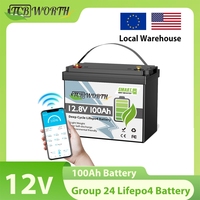 12V 100Ah Bluetooth LiFePO4 Lithium Battery,Group 24 7000+ Deep Cycles Battery for RV,Solar,Trolling Motor,Off Grid