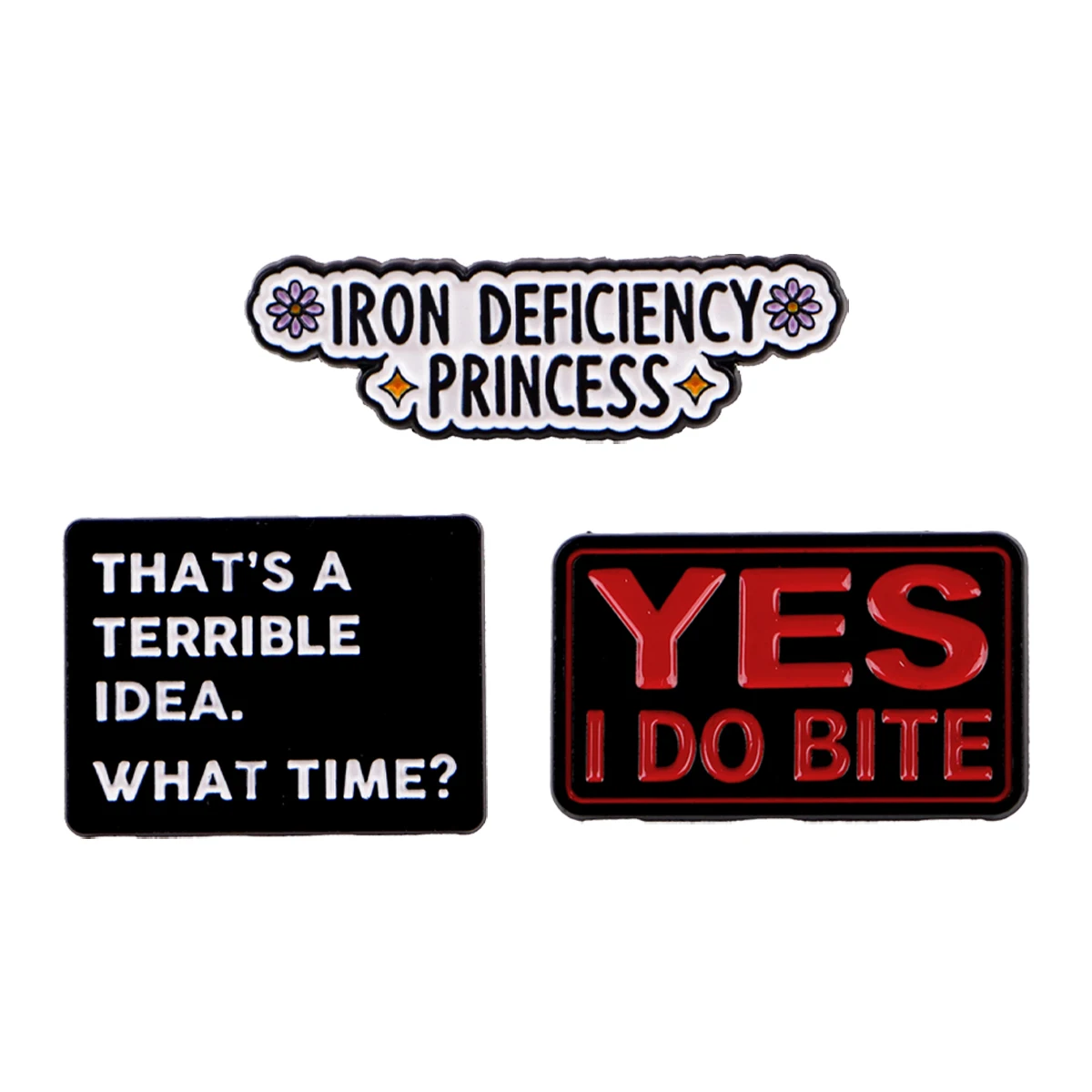 "YES I DO BITE" Zitate Emaille-Pins IRON DEFICIENCY PRINCESS Brosche Anstecknadel Abzeichen für Kleidung Accessoires Modeschmuck Geschenke