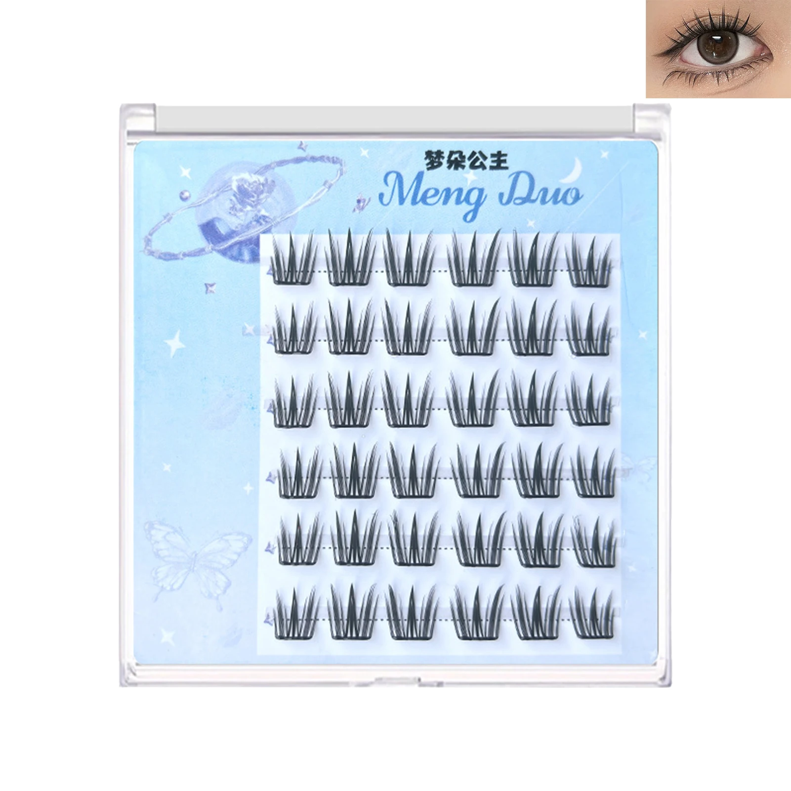 6 Rows Natural Wispy Pre-glued False Eyelashes Clusters Lightweight Thin Band Lashes Extension Makeup Tools Enlarge Your Eyes