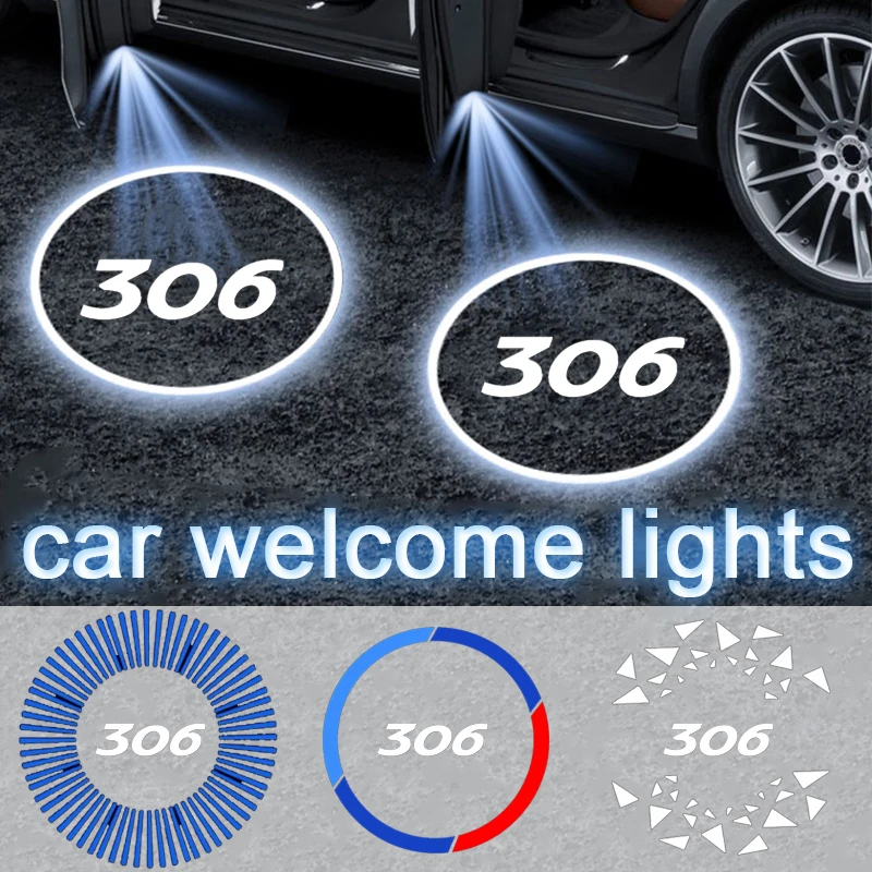 LED Car Welcome Ambiance Light Collision Avoidance Courtesy Lamp for Peugeot 306 Logo Emblem Car Door Decor Auto Accessories