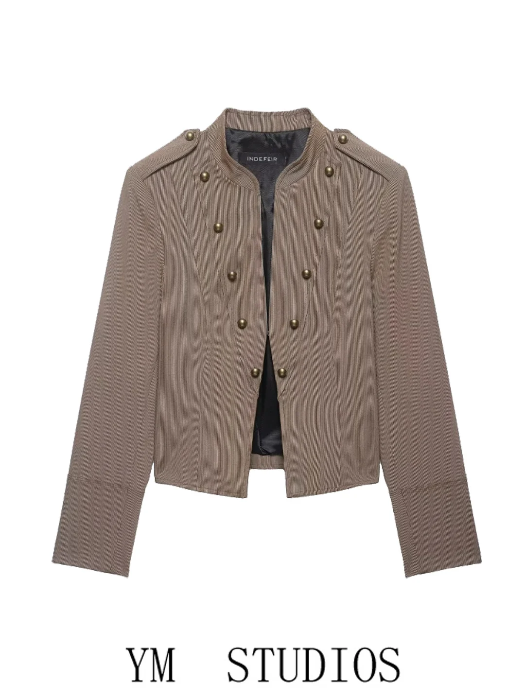 Fashionable Slim Fit Women's Short Coat Double Row Button Design Professional Office Outerwear Polyester Fiber Long Sleeve